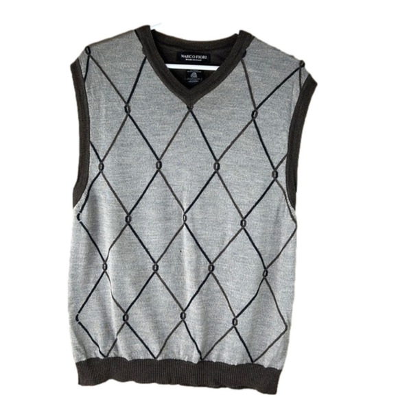Marco Fiori Italian Wool Argyle Vest - Picture 1 of 7